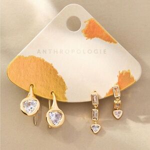 Anthropologie 14K Gold Plated Earring Set with Crystal Accents (Two Pair) NWT